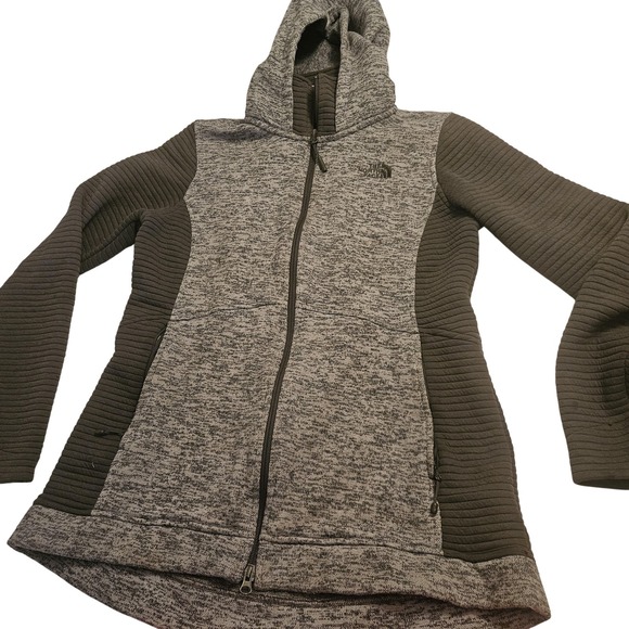 The North Face Jacket Womens Medium Gray Hooded Full Zip Sweater Fleece Pockets - Picture 1 of 7